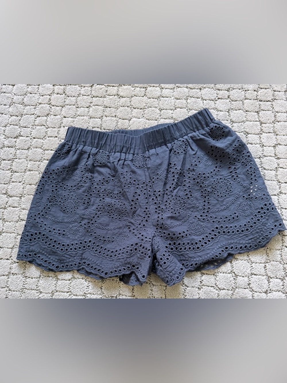 Maven West Navy Eyelet Crochet Shorts with Elastic Waist